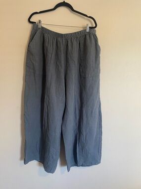 Cotton Lani Casual Wide-Leg Linen Blend Pants - Gray